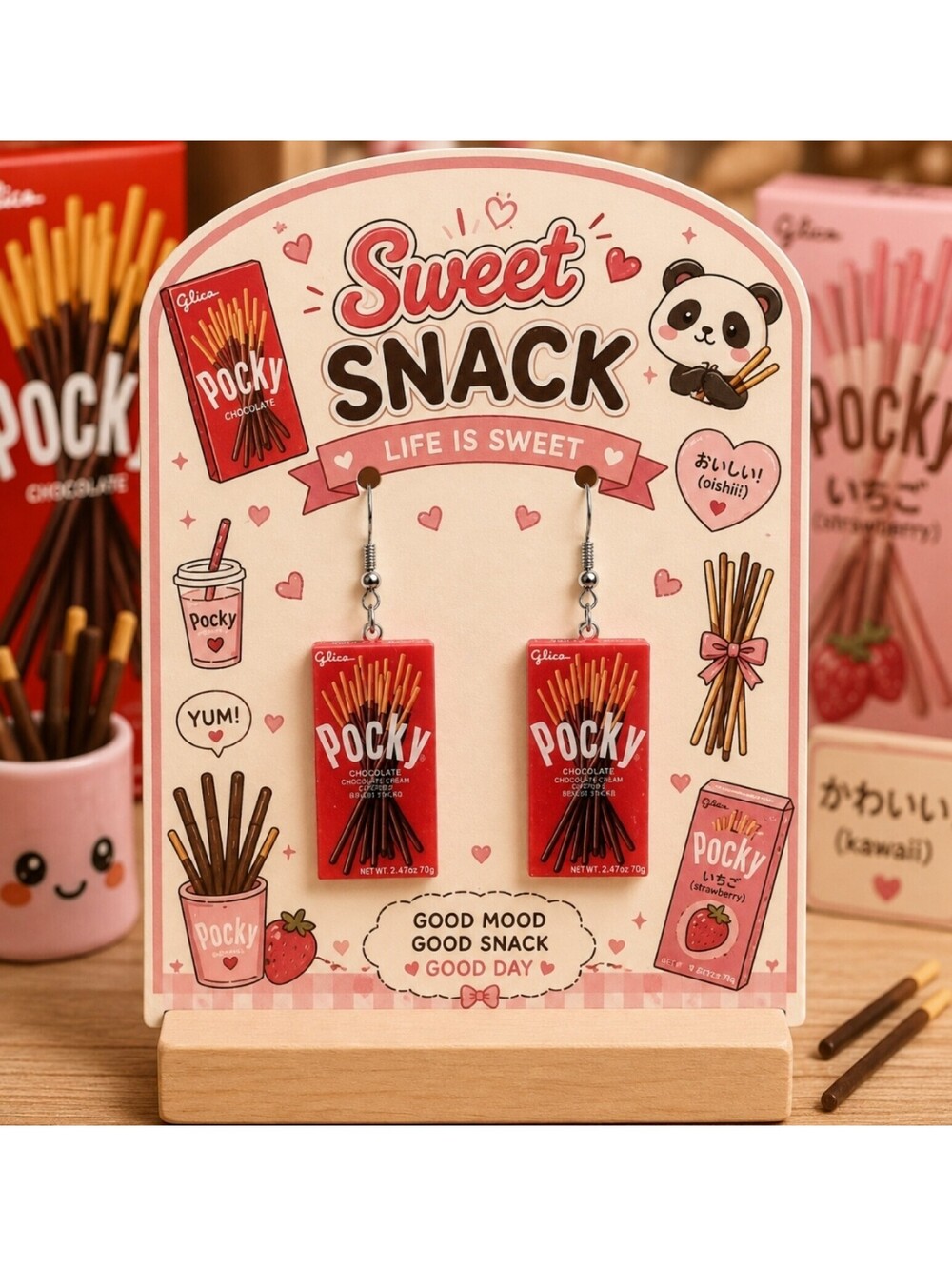 Fun Jewelry Novelty Mini Pocky Chocolate Cookie Box Hypoallergenic Earrings